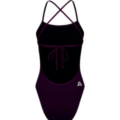 Amani Women's Persia purple tie-back one-piece swimsuit with a sleek design, featuring a stylish back closure and smooth fabric.