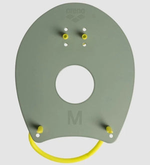 Arena Elite Hand Paddle 2 in sage and lime colors, showcasing a lightweight sports paddle designed for swimming training.