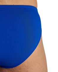 Blue Arena men's team swim briefs, snug fit, with the brand logo, designed for competitive swimming and training.