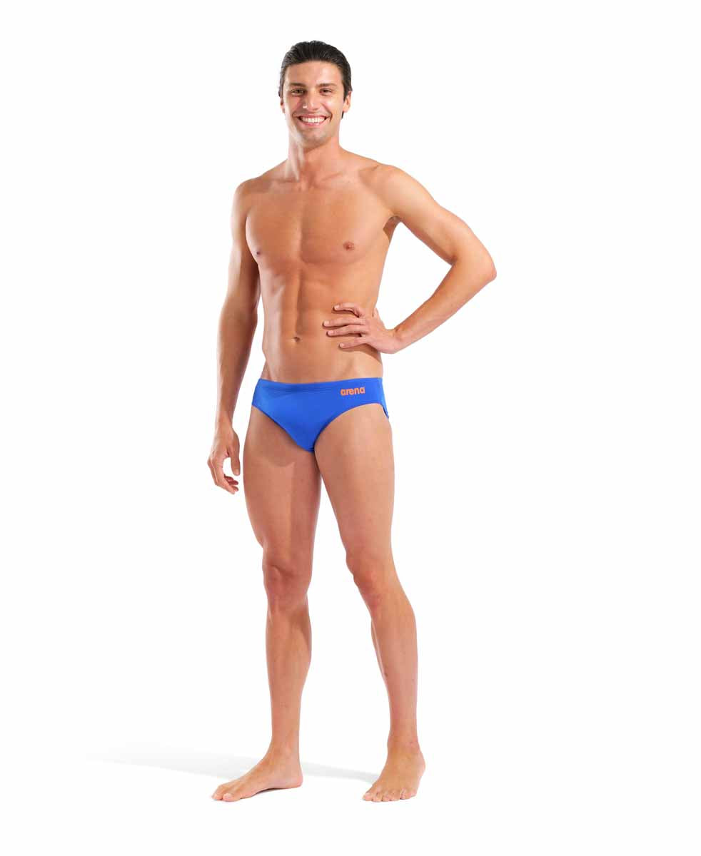 Arena Mens Team Swim Solid Brief - Neon Blue/Team Orange - Allens Swimwear