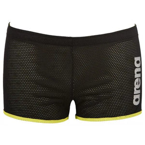 Black Arena Square Cut Drag Shorts, lightweight swimwear designed for competitive swimming and training.