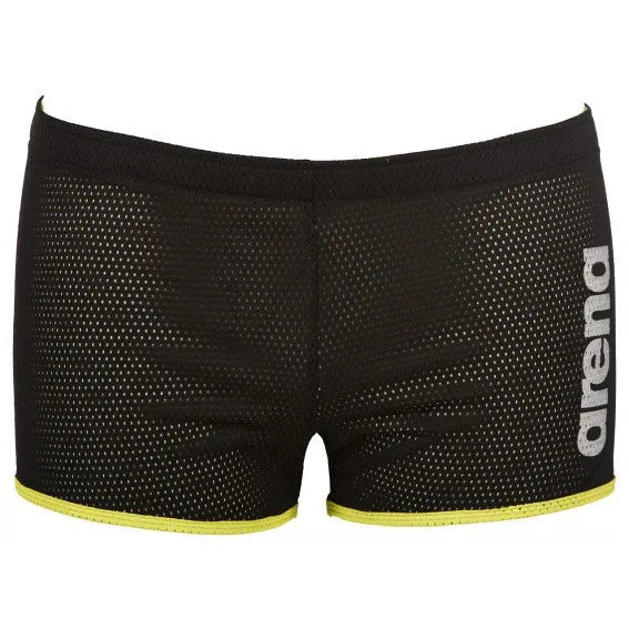 Black Arena Square Cut Drag Shorts, lightweight swimwear designed for competitive swimming and training.