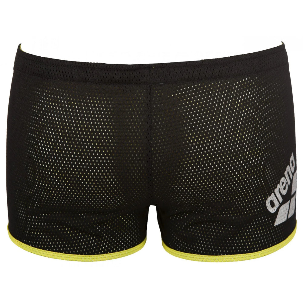 Black Arena Square Cut Drag Shorts, designed for competitive swimming, with a sleek, form-fitting fit for optimal performance.