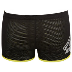 Black Arena Square Cut Drag Shorts, designed for competitive swimming, with a sleek, form-fitting fit for optimal performance.