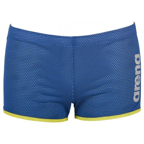 Blue Arena Square Cut Drag Shorts, sport-specific swimwear with a streamlined fit for competitive swimming and training.