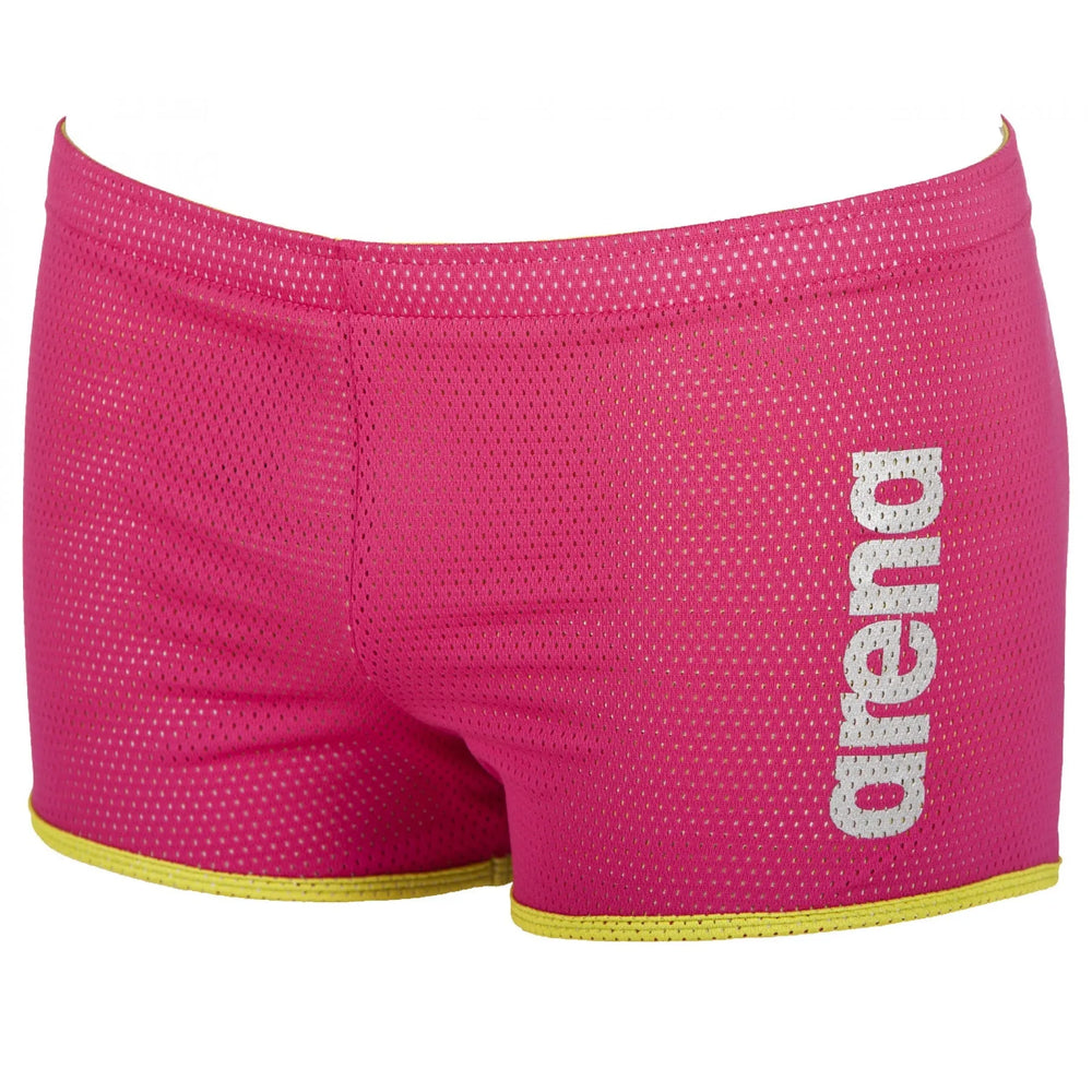 Pink Arena Square Cut Drag Shorts for men, featuring a sleek design and comfortable fit, ideal for competitive swimming.