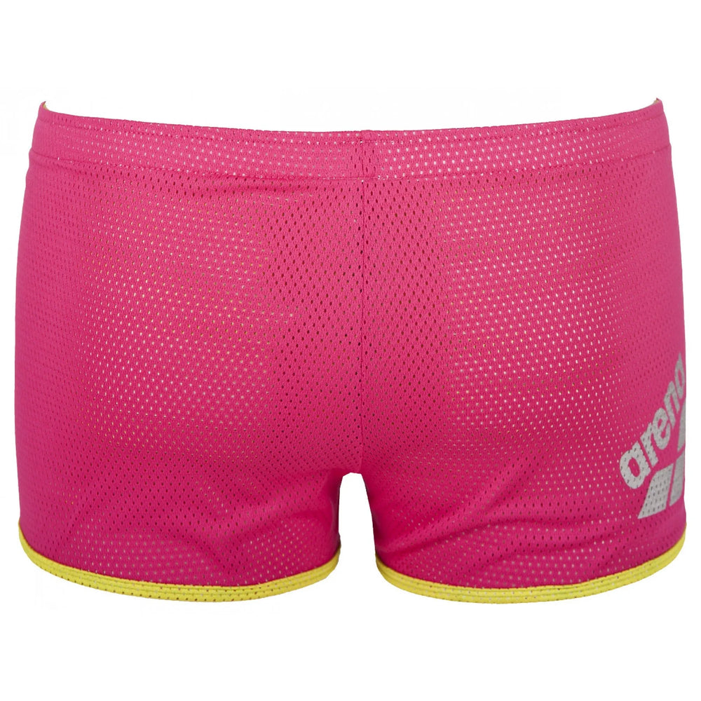 Pink Arena square cut drag shorts designed for competitive swimming, featuring a sleek, snug fit and durable fabric.