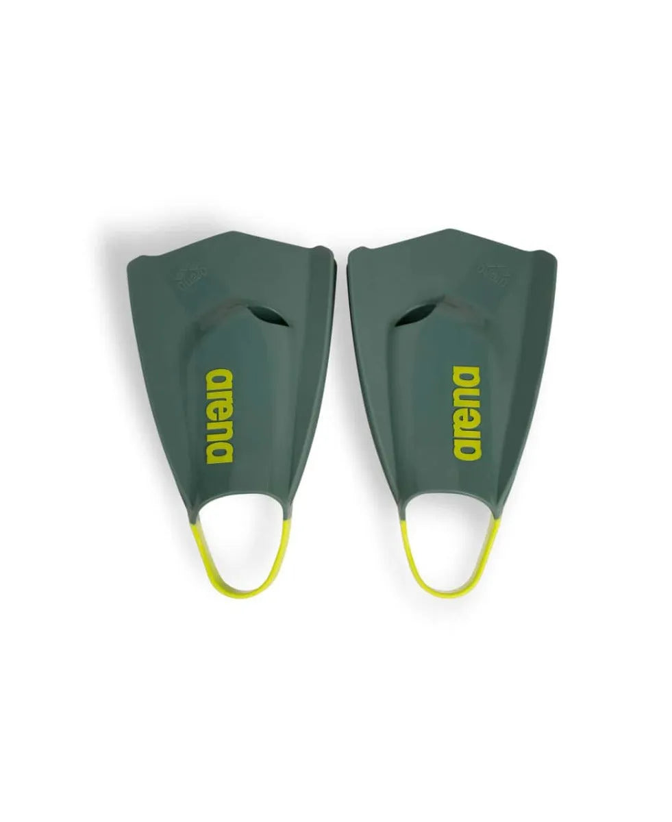 Arena Powerfin Pro II training fins in sage and lime, designed for swimming training and performance.