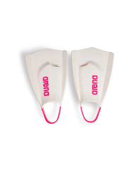 Arena Powerfin Pro II training fins in white and pink, designed for swim training and technique improvement.