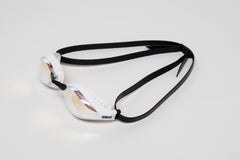 Arena Airspeed Mirror goggles in white with copper accents, featuring a sleek design ideal for competitive swimmers.