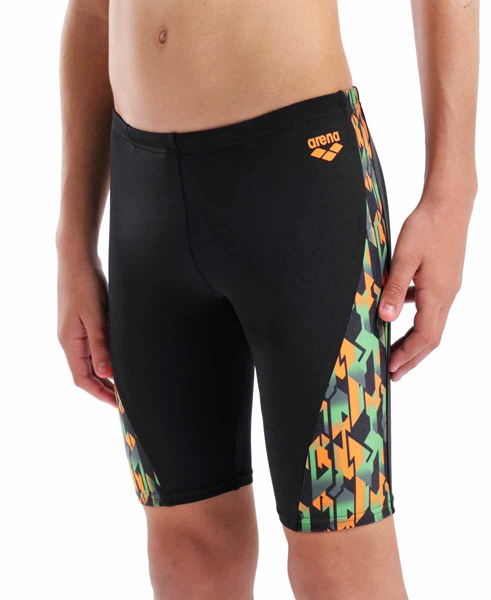 Arena Boys Print Swim Jammer - Black/Orange | Allens Of Kingsbury