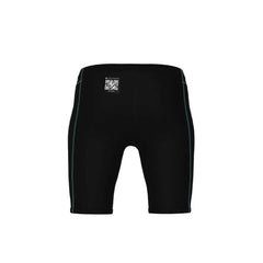 Arena Boys Powerskin Impulso Jammer in black and teal, featuring a sleek swim jammer design for young swimmers.
