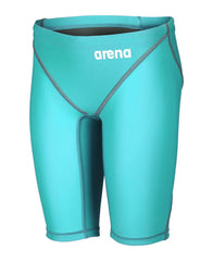 Arena Boys Powerskin ST Next Jammer in aquamarine, featuring a sleek swim jammer design for young swimmers.