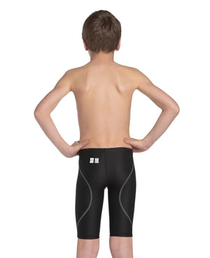 Black Arena Boys Powerskin ST Next Jammer, a sleek swim jammer designed for young swimmers, featuring a snug fit and durable fabric.