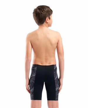 Black Arena Boys Fireflow swim jammer shown with a sleek, fitted design, ideal for competitive swimming and training.