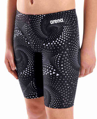 Arena boys Fireflow swim jammer in black and Team Black, designed for competitive swimming and water activities.