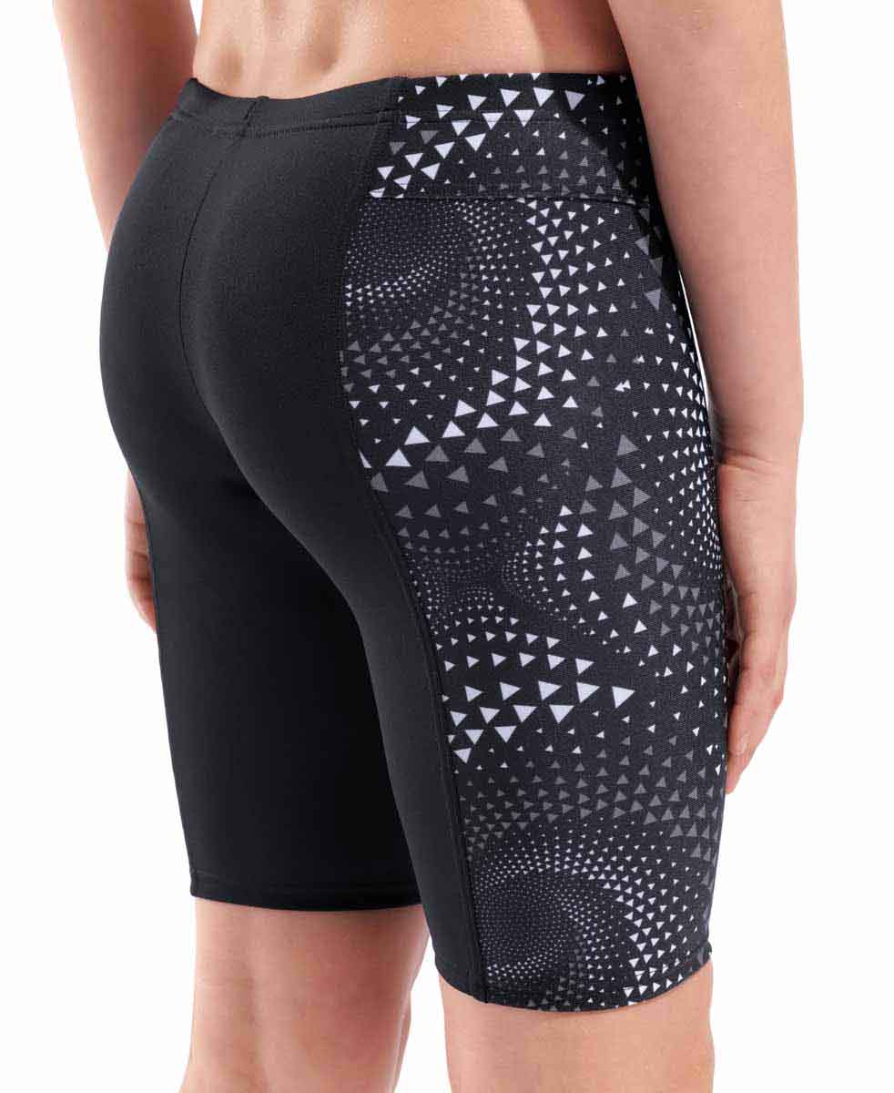 Black Arena Boys Fireflow swim jammer featuring a sleek design, ideal for competitive swimming and training.