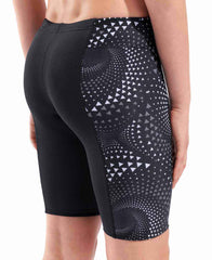 Black Arena Boys Fireflow swim jammer featuring a sleek design, ideal for competitive swimming and training.