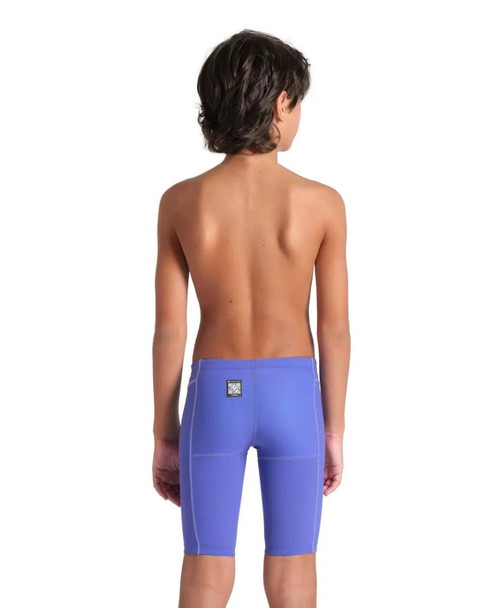 Arena Boys Powerskin Impulso Jammer in Future Dusk, close-up of the sleek navy and black swim jammers for young swimmers.