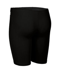 Black Arena Boys' Team Swim Jammer, close-up view showing snug fit and sleek fabric for competitive swimming.
