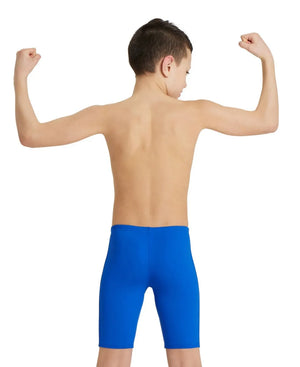Blue Arena boys' swim jammer, solid design, made for competitive swimming, featuring a snug fit and durable fabric.