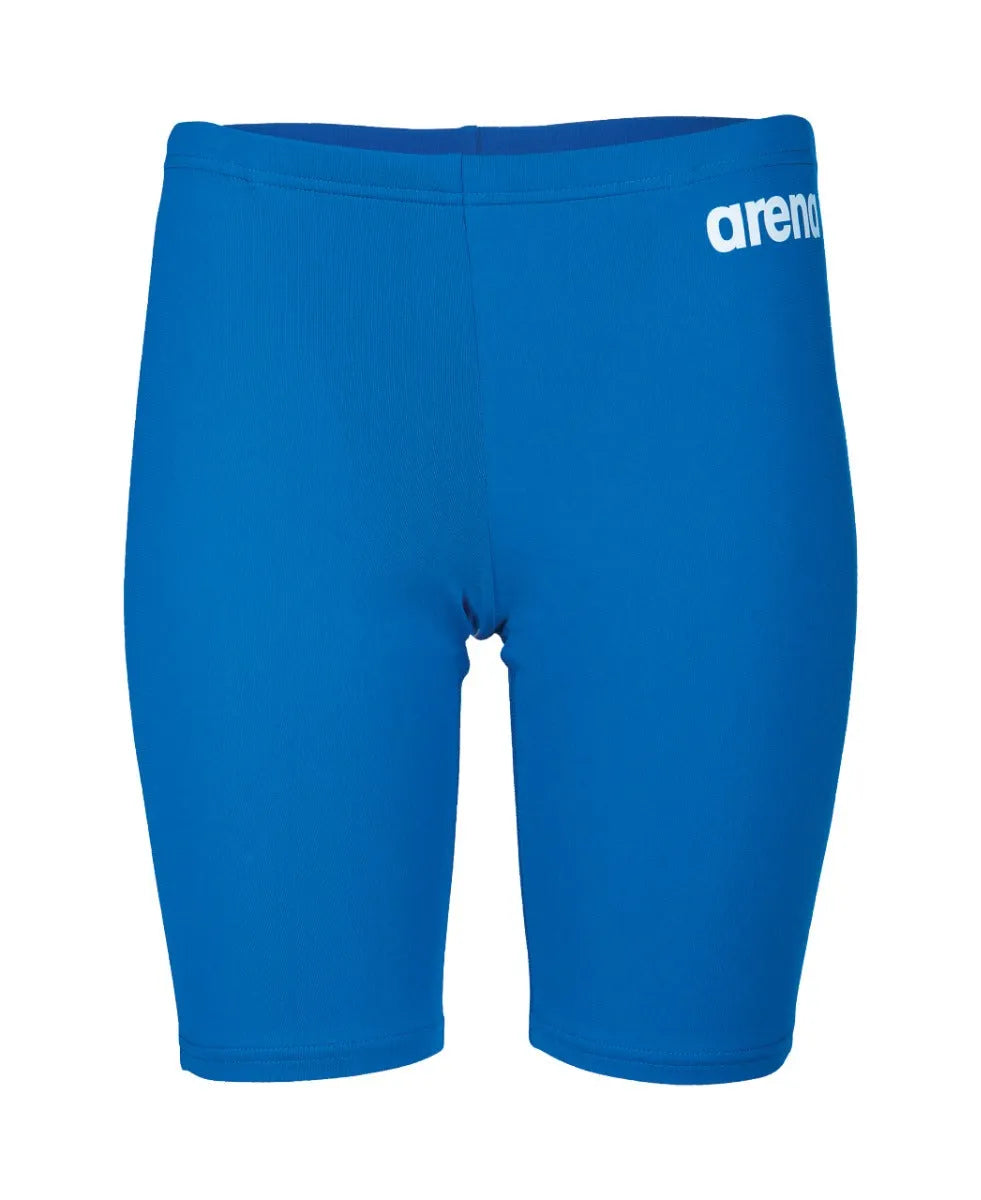Blue Arena boys' swim jammer, solid design, made for competitive swimming, featuring a snug fit and durable fabric.