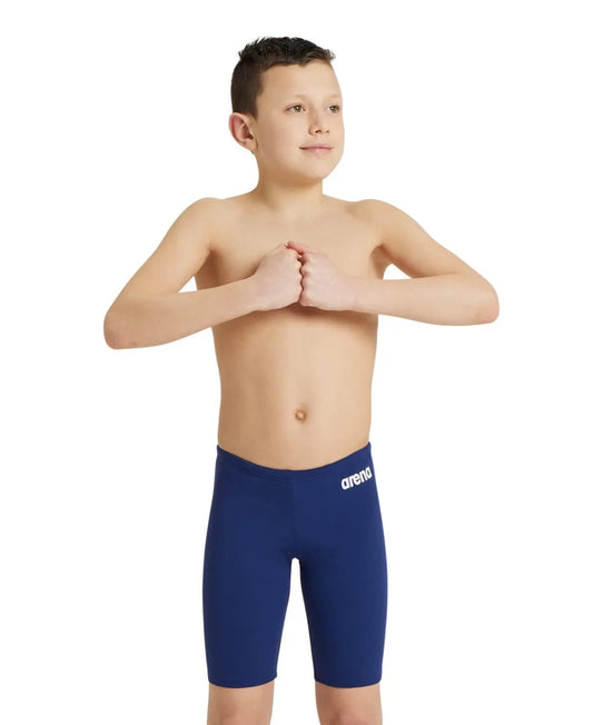 Arena boys' navy blue swim jammers, solid design with a comfortable fit for competitive and recreational swimming. 981