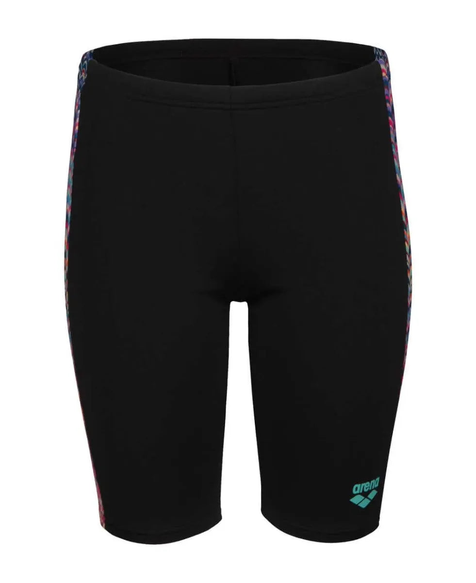 Arena boys' ondulation swim jammers in black, multi, and violet with a sleek design for competitive swimming.