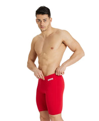 Arena men's team swim solid jammer in navy, featuring a sleek, streamlined design suitable for competitive swimming.