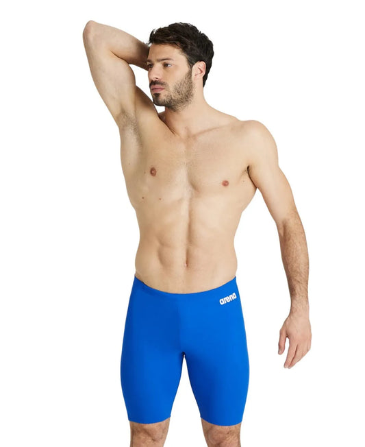 Blue Arena men's team swim jammer featuring a sleek, solid design for competitive swimming. 981