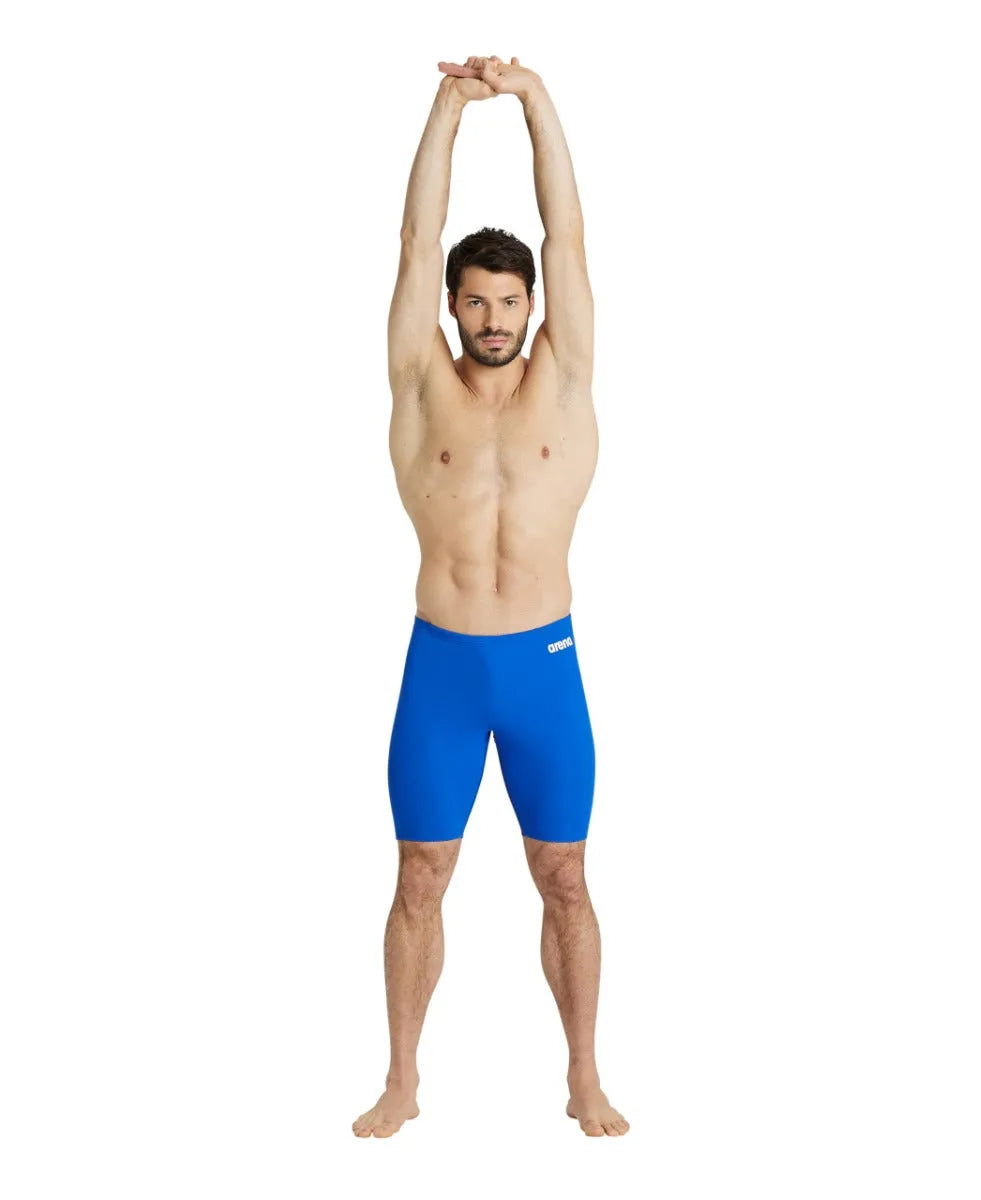 Blue Arena men's team swim jammer, fitted swimwear for competitive swimming, made with durable, streamlined fabric.