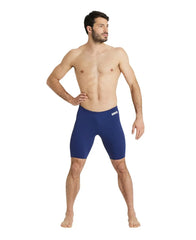 Arena men's swim jammers in navy blue, solid design, made for competitive swimming and training.