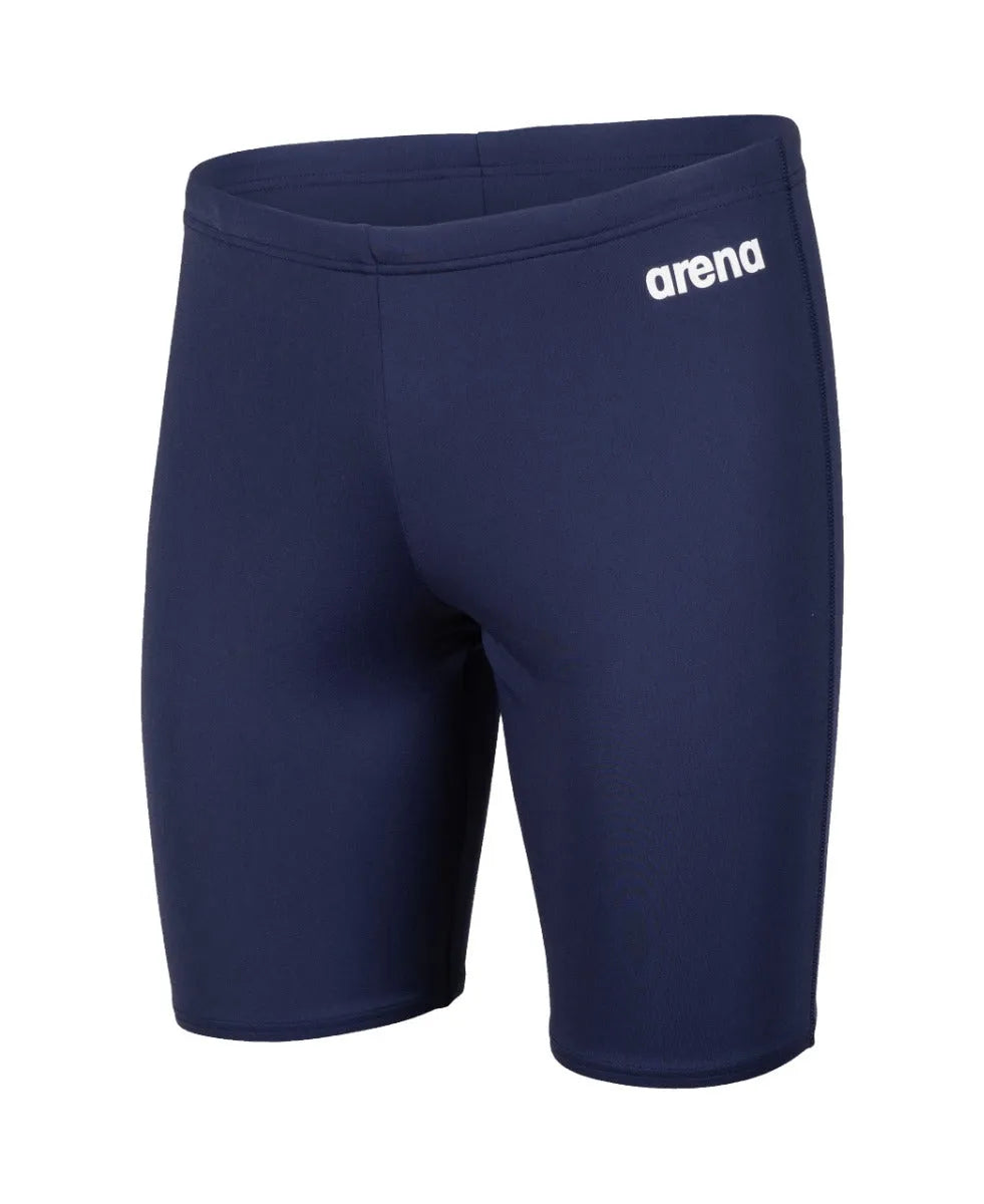 Arena men's swim jammers in navy blue, solid design for competitive swimming, made with durable, comfortable fabric.