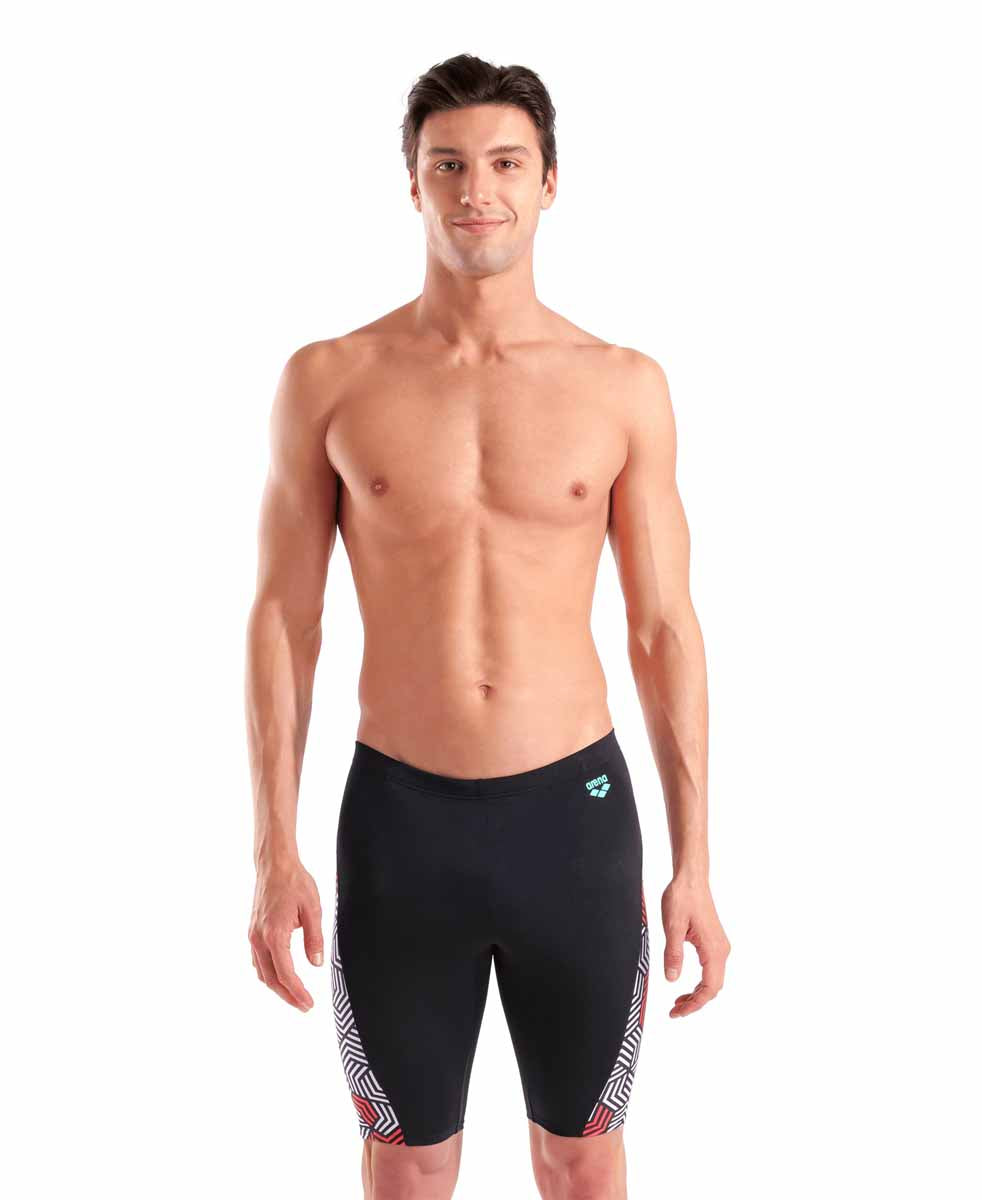 Arena Mens Geometry Swim Jammer - Multi Black/Black | Allens Of Kingsbury