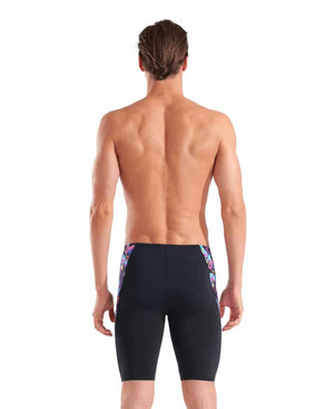 Arena men's multi chameleons swim jammer in black and multi-color design, fitted for competitive swimming and training.