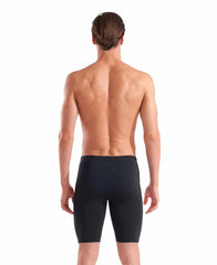 Arena men's Tropical Delight swim jammer in black and multi-colored tropical print, designed for competitive swimming.