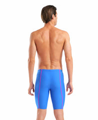 Arena men's Hyperflow solid jammer in blue and purple fabric, designed for competitive swimming.