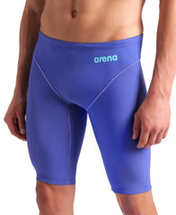 Arena men's Powerskin Impulso jammer in Future Dusk design, lightweight swim jammer for competitive swimming, close-up view.