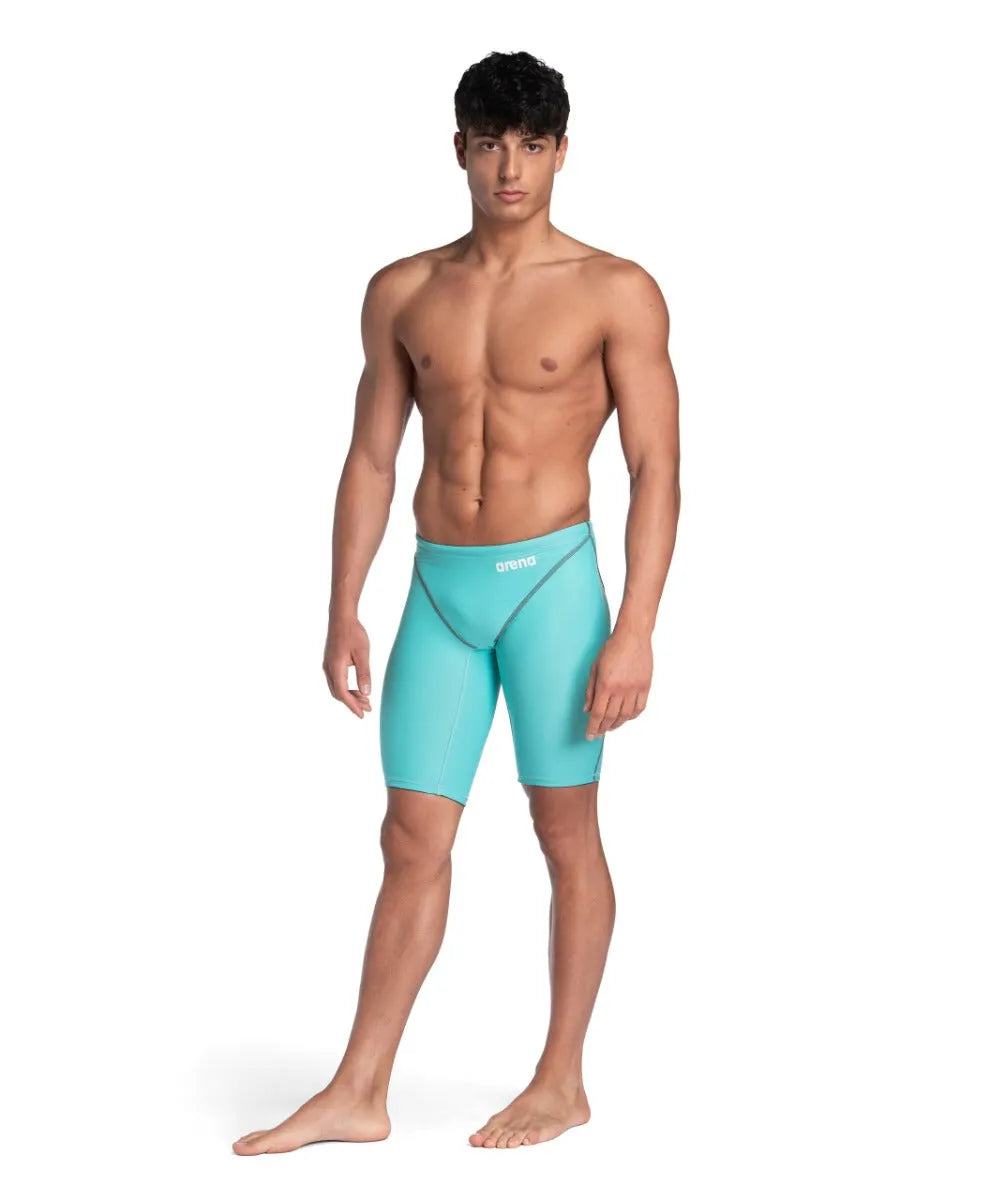 Arena men's Powerskin ST Next Jammer in aquamarine, designed for competitive swimming, featuring streamlined fit and durable fabric.