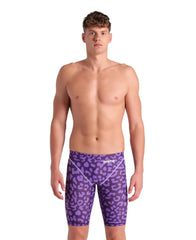 Arena men's Powerskin ST Next Ltd Edition leopard violet jammer for competitive swimming, featuring a sleek, vibrant design.
