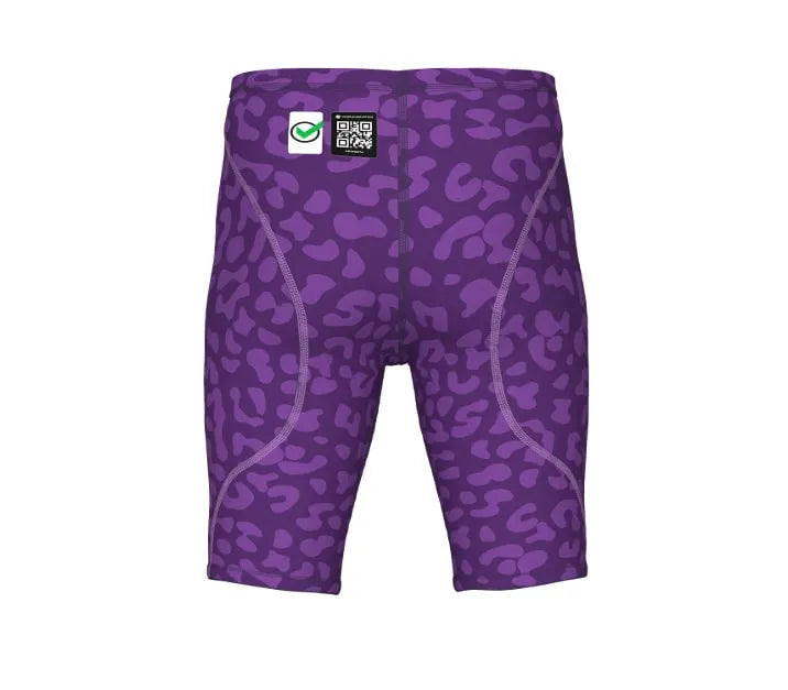 Arena Men's Powerskin ST Next Ltd Edition Leopard Violet jammer, form-fitting swimwear with a bold leopard pattern.