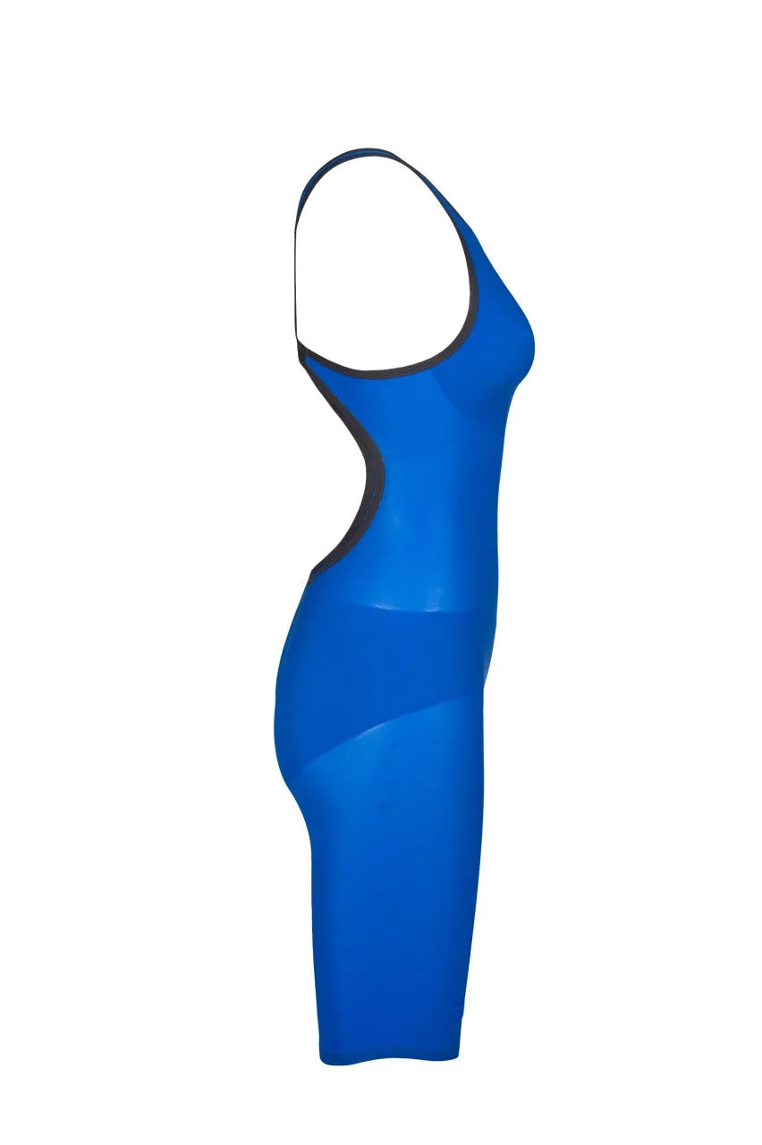 Arena Women's Carbon Air2 Kneesuit, a sleek black swim kneesuit with blue accents, designed for competitive swimming.