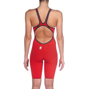 Arena Women's Carbon Air2 Red Kneesuit for women, featuring a sleek design and durable fabric for competitive swimming.