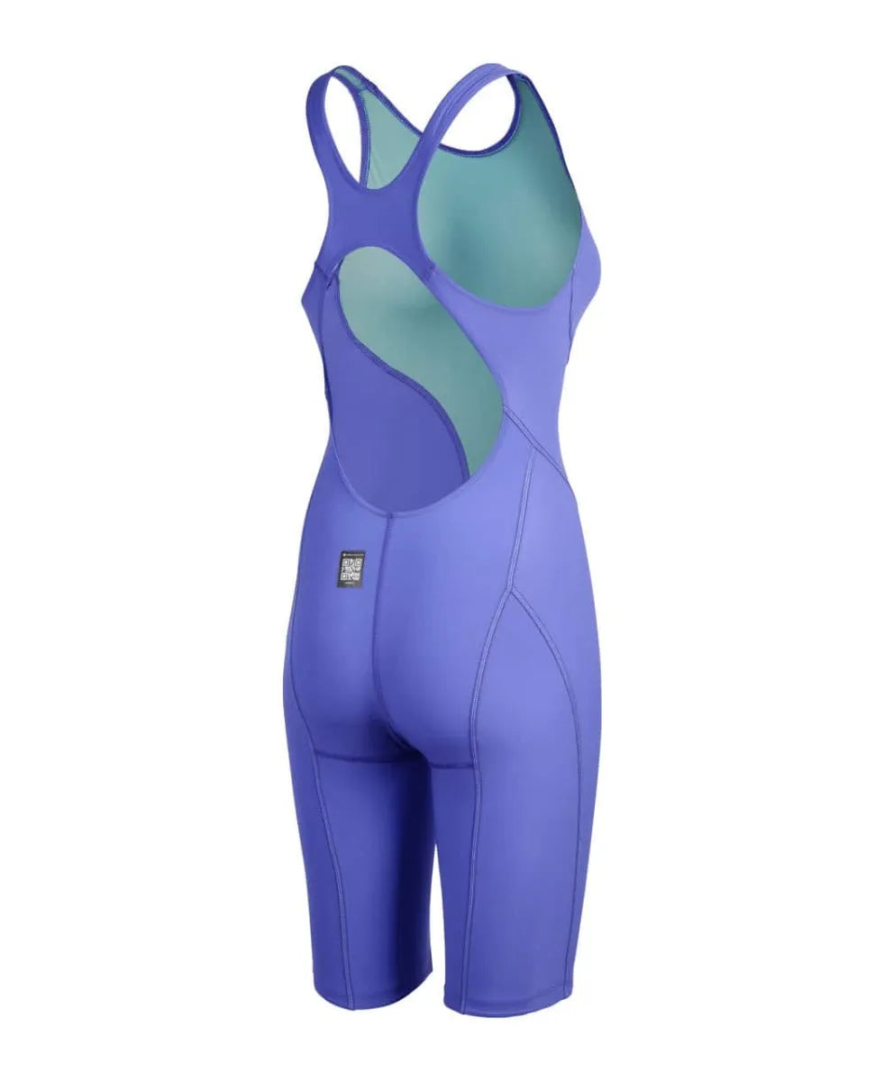 Arena Women's Powerskin Impulso open-back kneesuit in Future Dusk color, featuring sleek design and high-performance swimwear fabric.