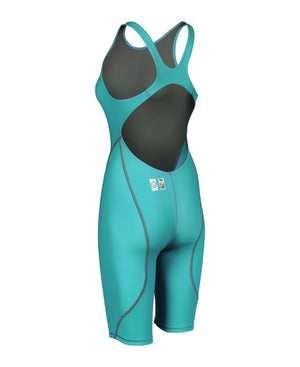 Arena Women's Powerskin ST Next Kneesuit in aquamarine, showcasing a sleek, fitted wetsuit designed for competitive swimming.