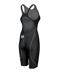 Black Arena Women's Powerskin ST Next kneesuit for women, designed for competitive swimming, shown on a mannequin.