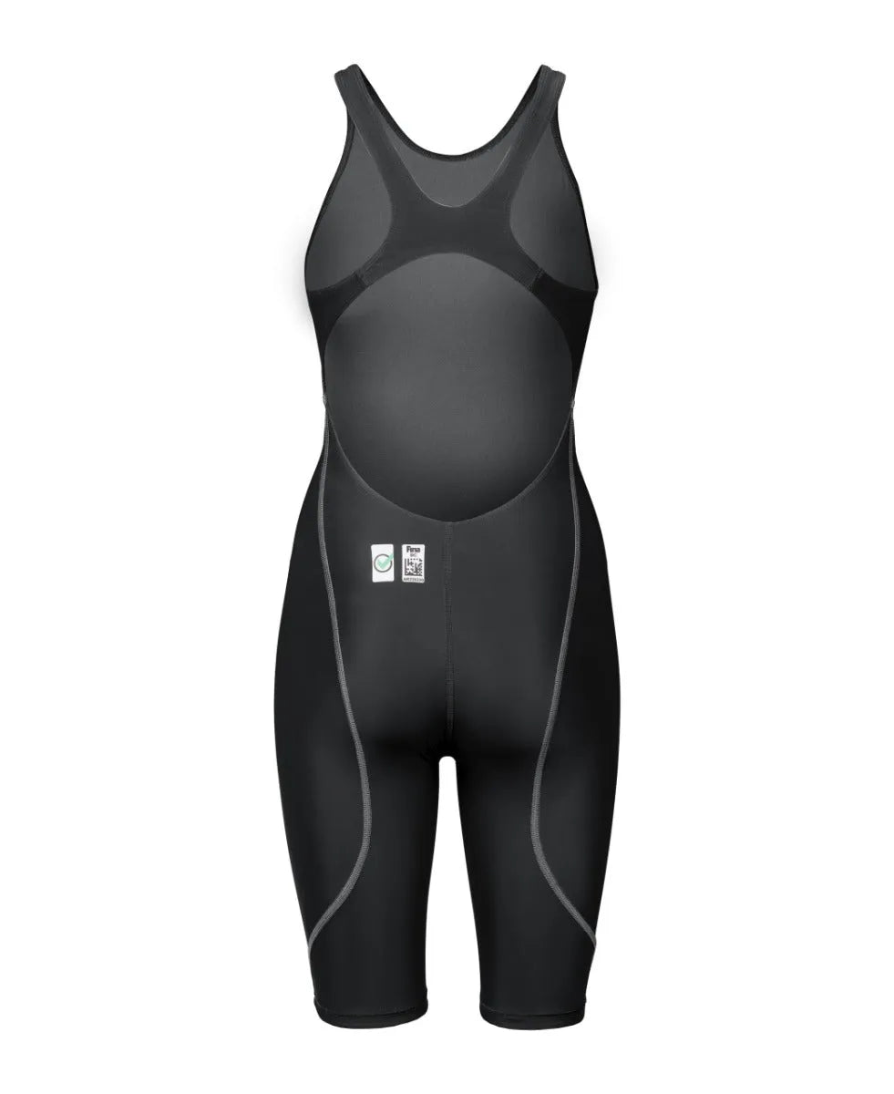 Black Arena Women's Powerskin ST Next Kneesuit, close-up of sleek, form-fitting swimwear designed for competitive swimming.