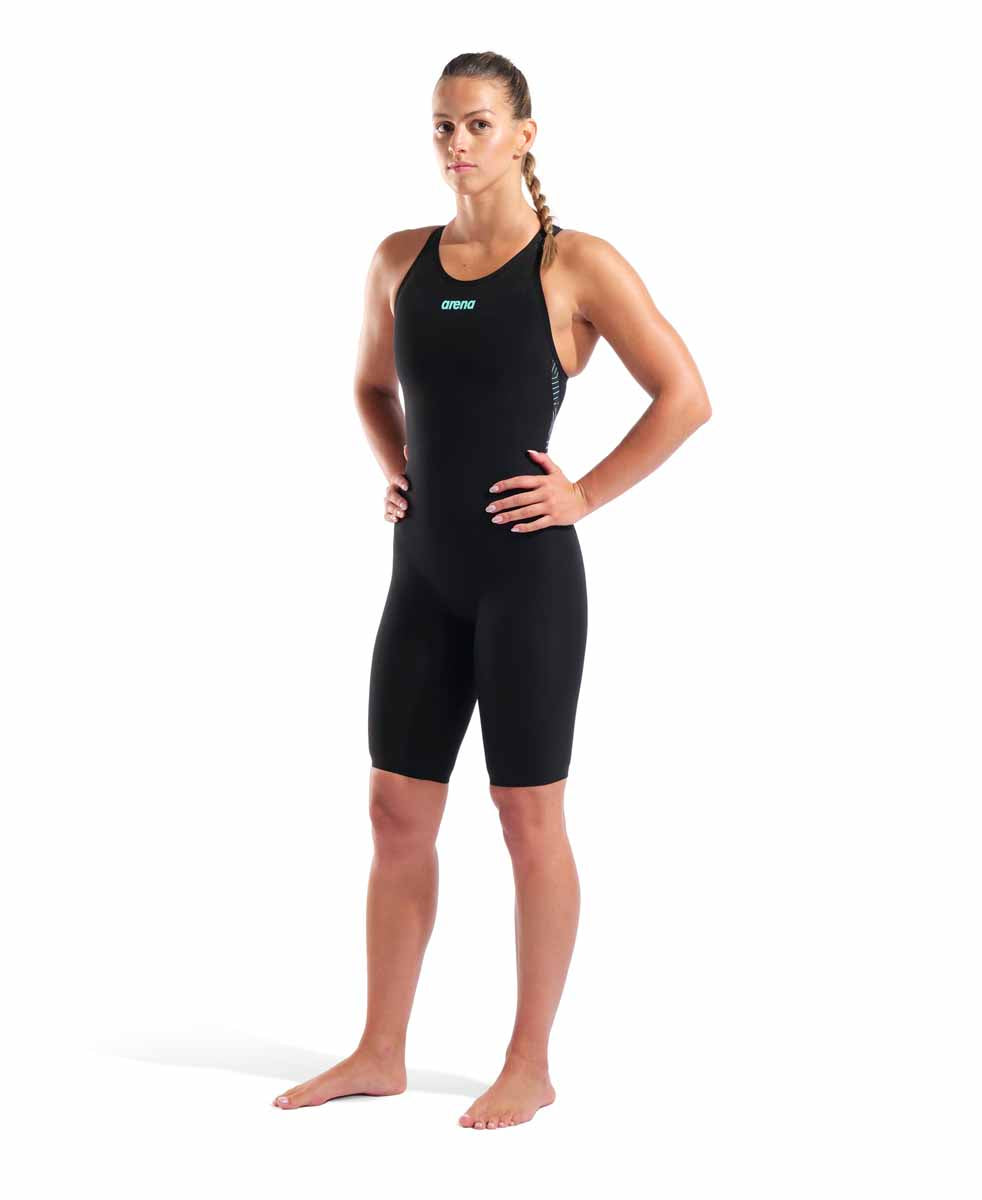 Arena Womens Powerskin Veloce Openback Kneesuit - Black/Teal | Allens Of Kingsbury