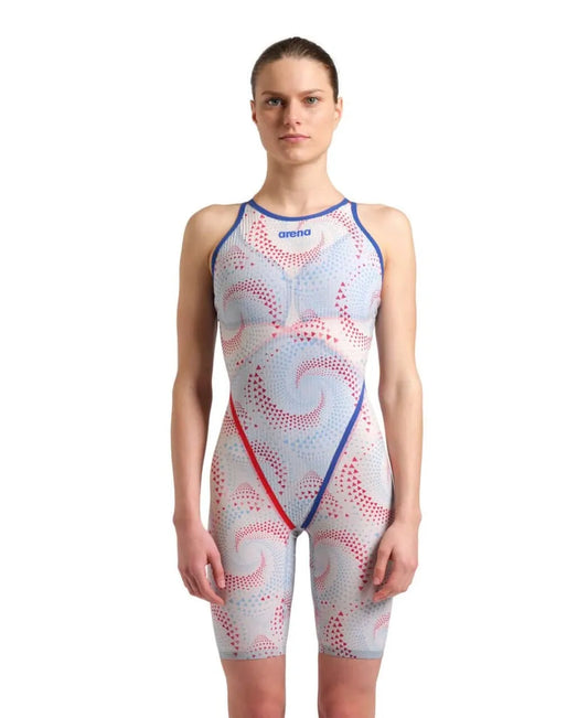 Arena Womens Powerskin Primo Kneesuit Ltd Edition Fireflow, black and red racing kneesuit for competitive swimming. 982