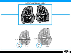 Arena Vortex Evolution hand paddle for swimming, featuring adjustable straps and ergonomic design for enhanced water training.
